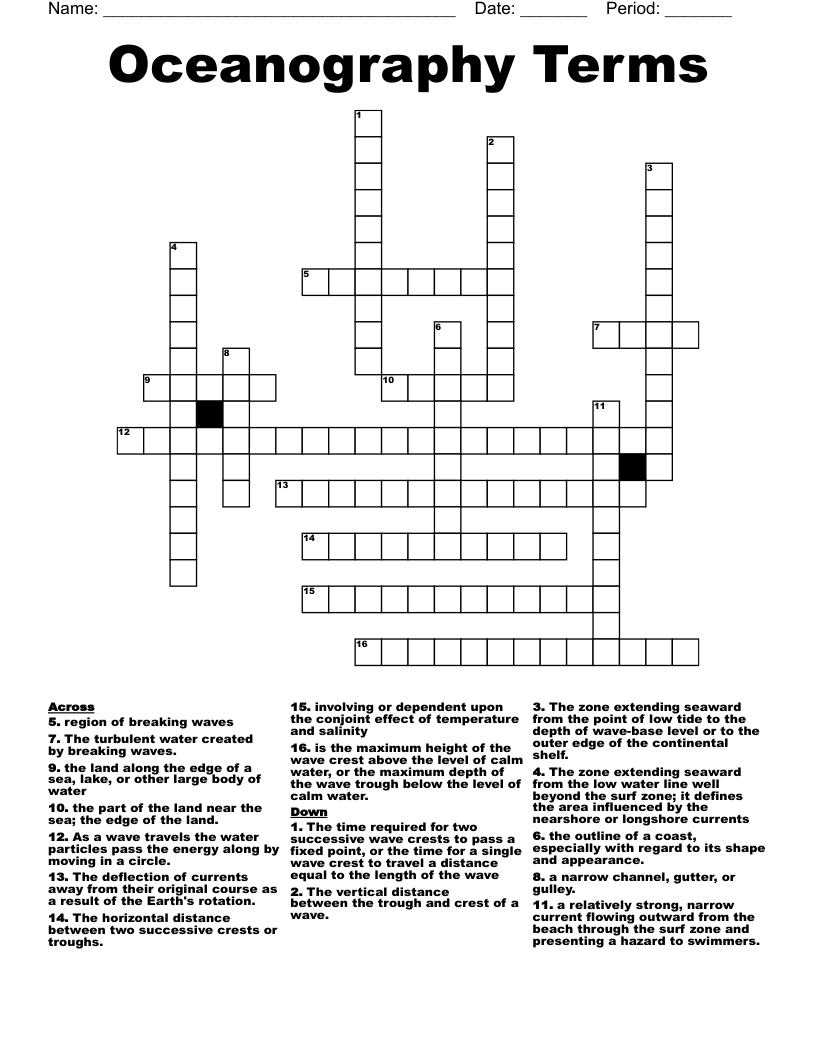 Oceanography Terms Crossword
