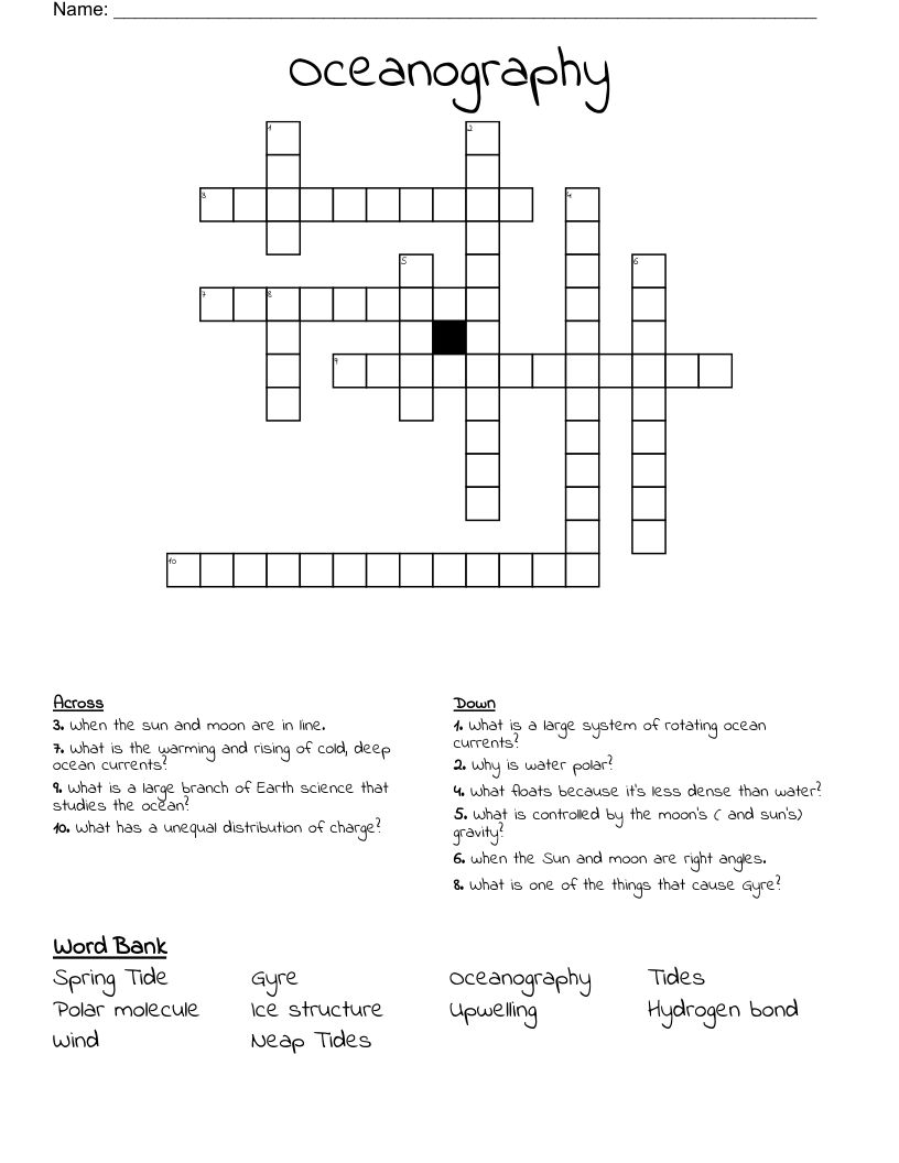 Oceanography  Crossword