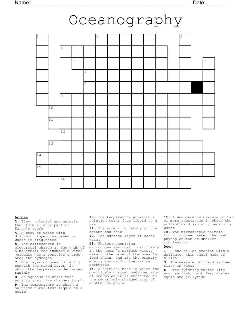 Oceanography  Crossword