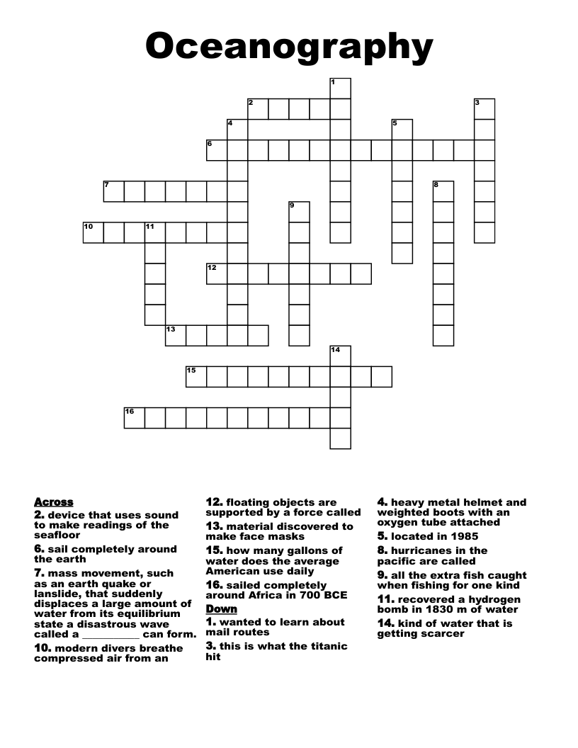 Oceanography  Crossword