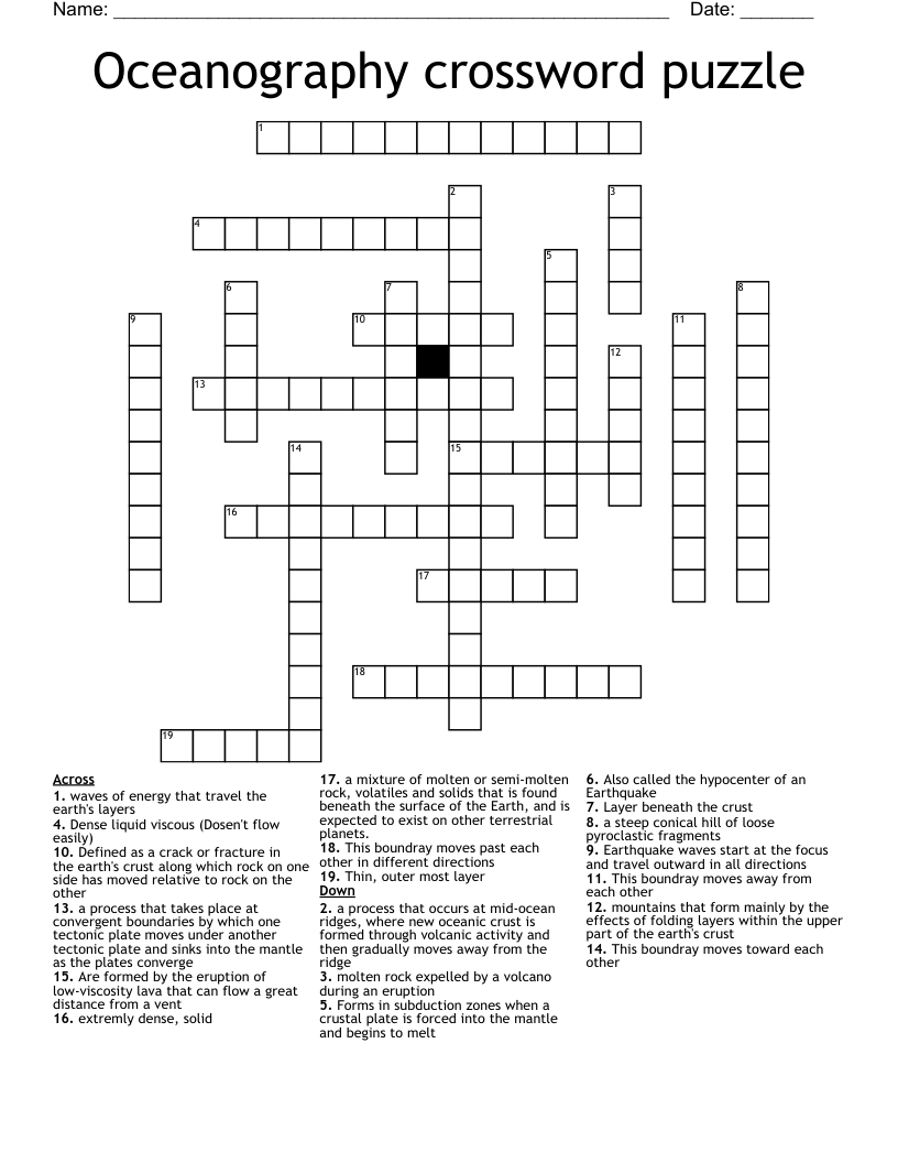 Oceanography crossword puzzle