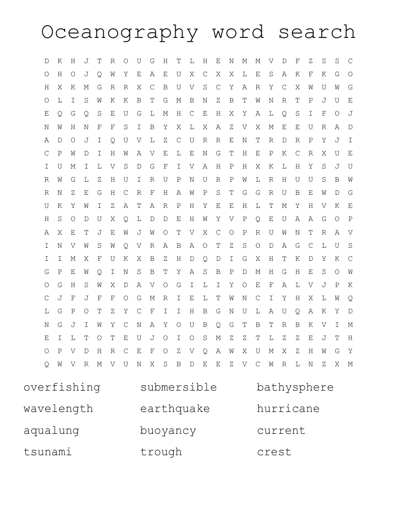 Oceanography word search