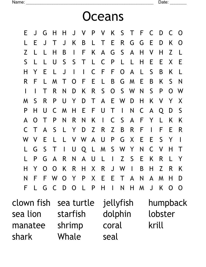 Oceans Word Search