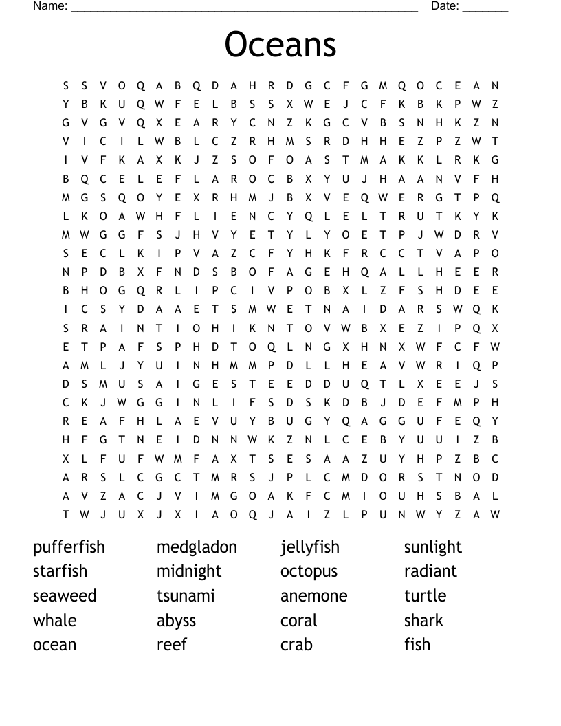 Oceans Word Search