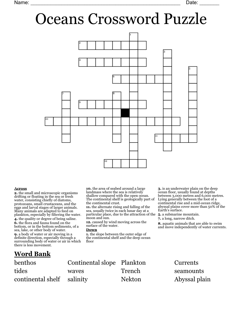 Oceans Crossword Puzzle