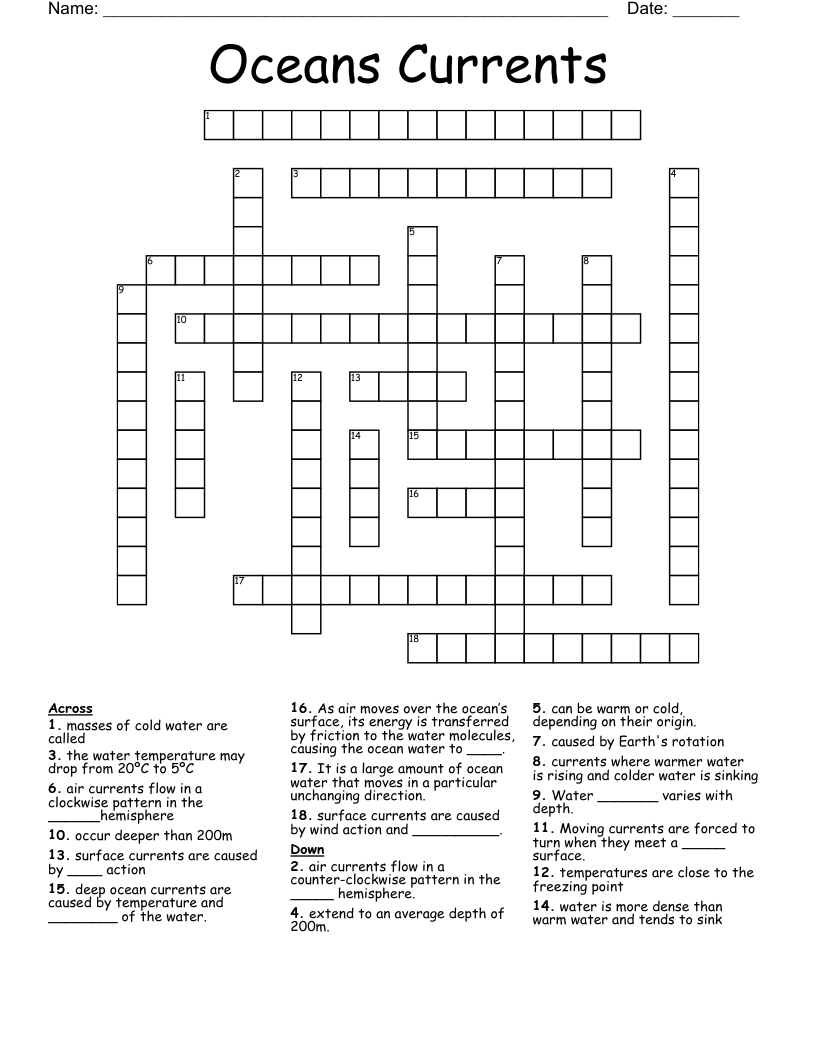 Oceans Currents Crossword