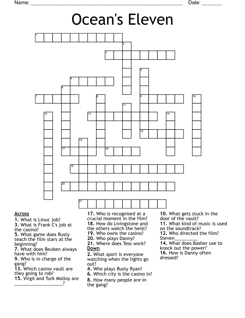 Ocean's Eleven Crossword