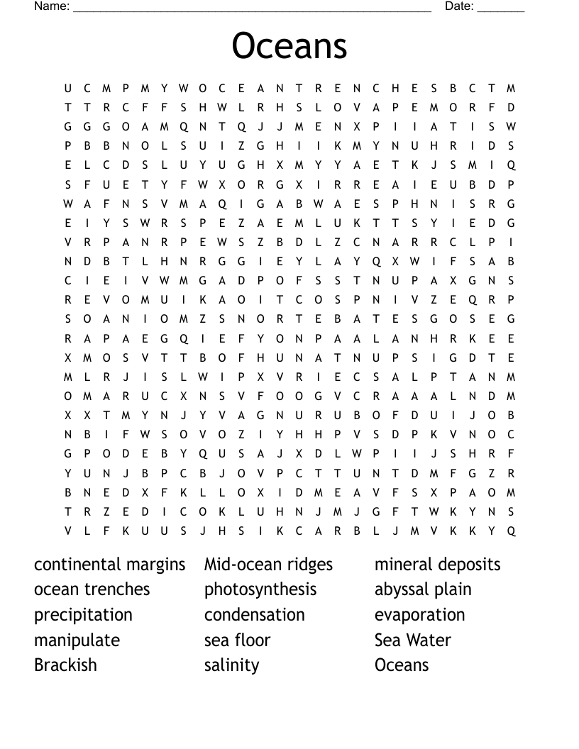 Oceans  Word Search