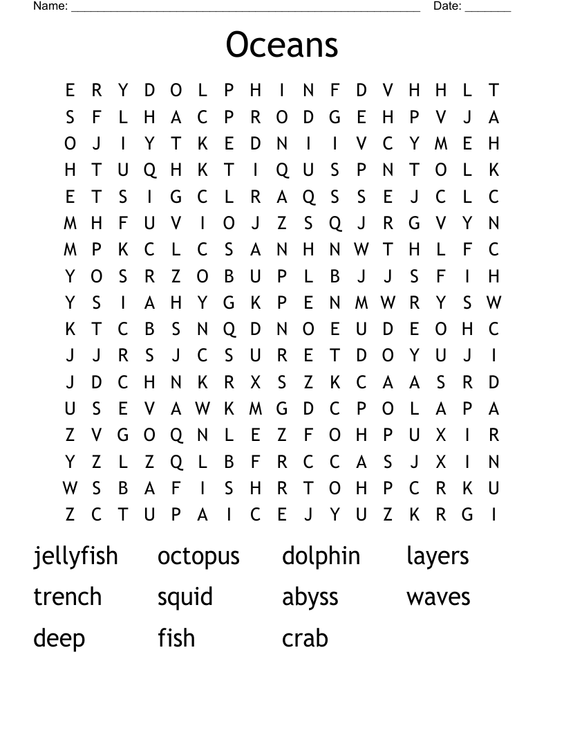 Oceans  Word Search