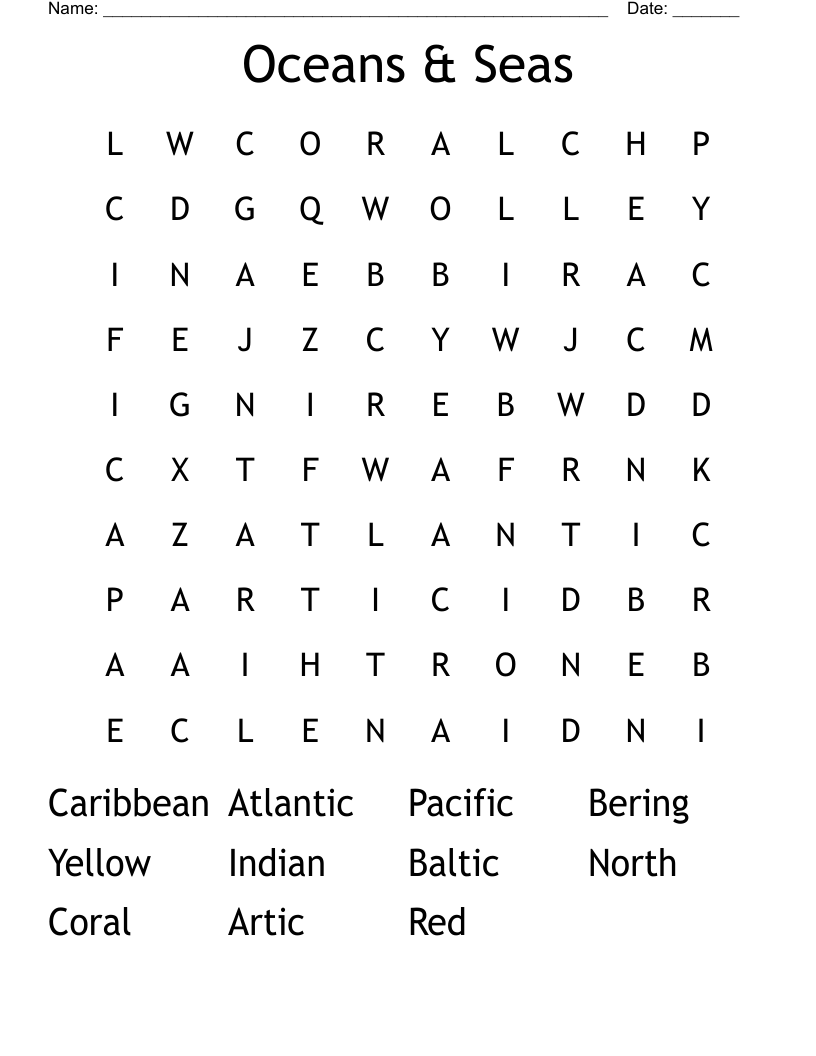 Oceans & Seas Word Search