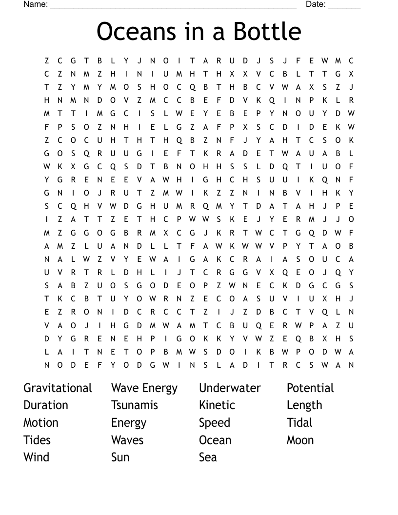 Oceans in a Bottle  Word Search