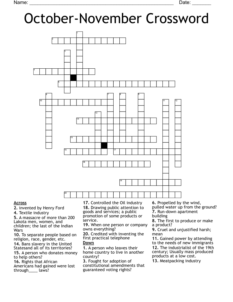 October-November Crossword