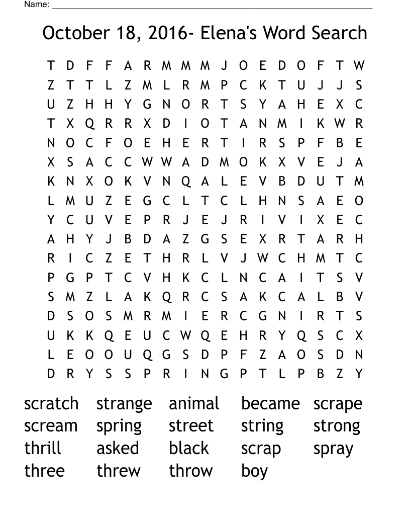 October 18, 2016- Elena's Word Search