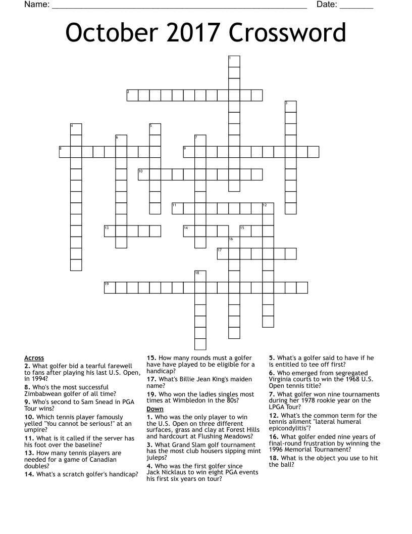 October 2017 Crossword