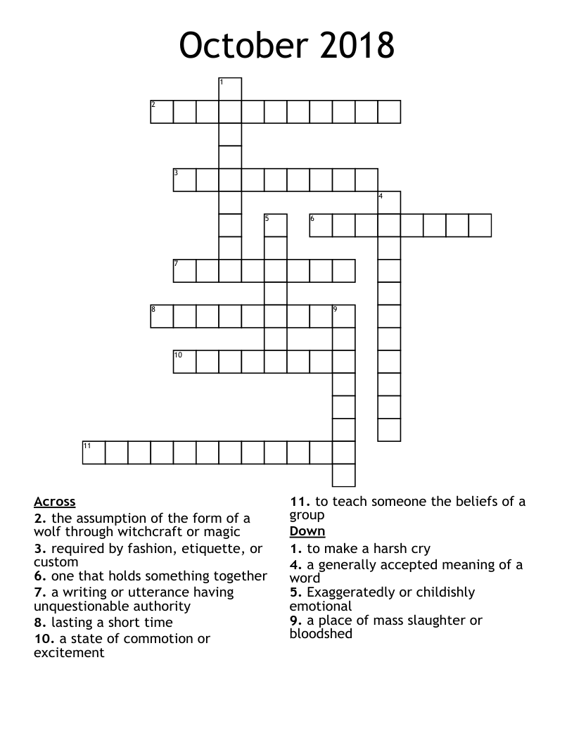 October 2018 Crossword