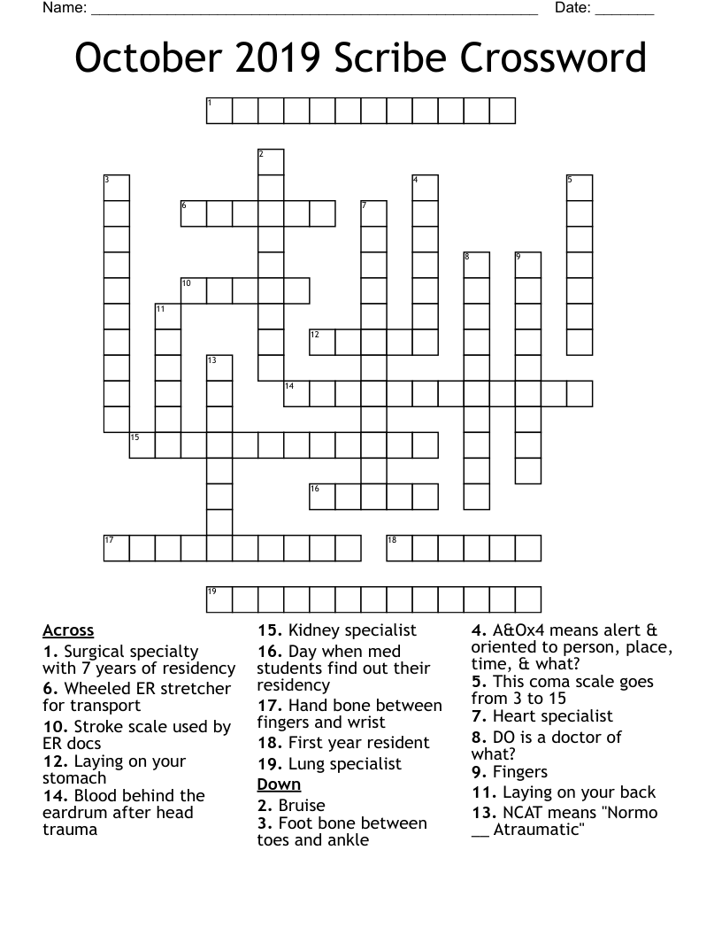 October 2019 Scribe Crossword