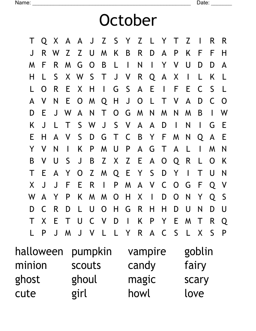 October Word Search