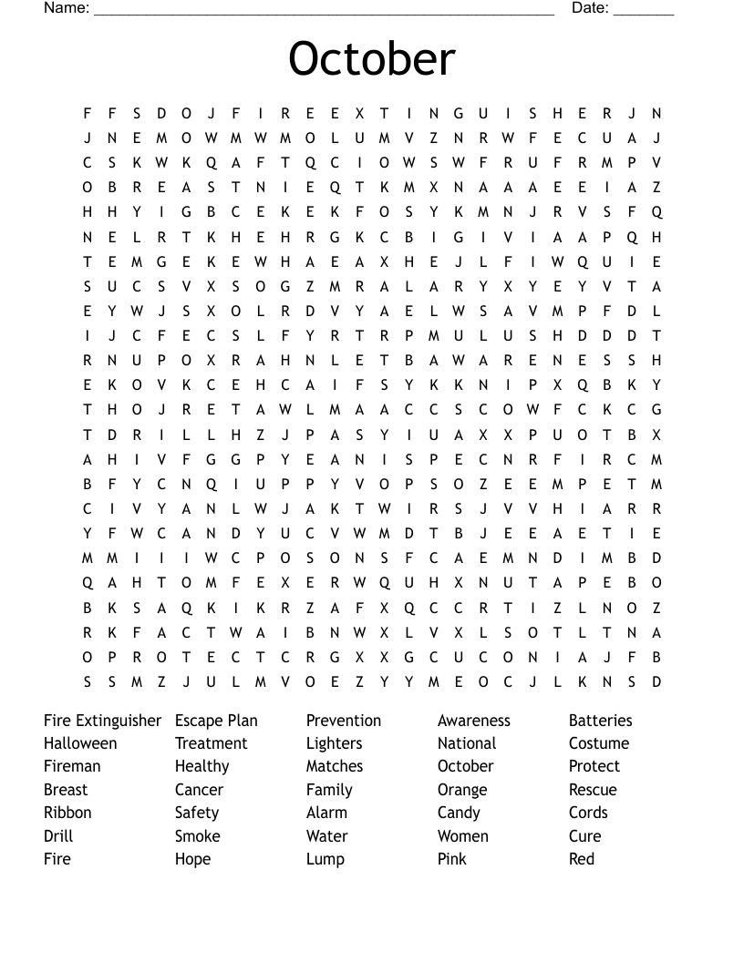 October Word Search