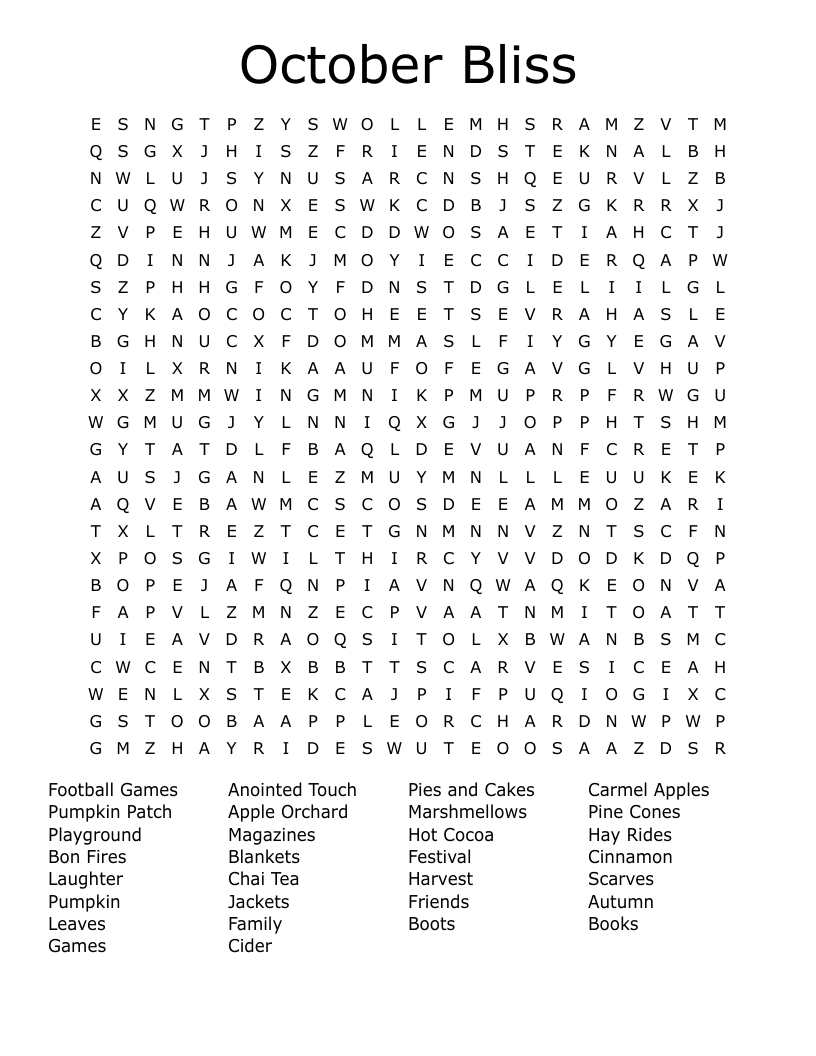 October Bliss Word Search