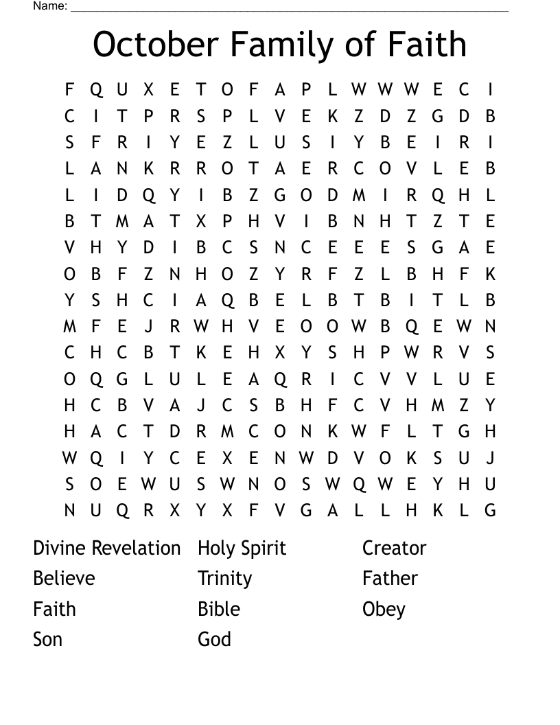 October Family of Faith Word Search