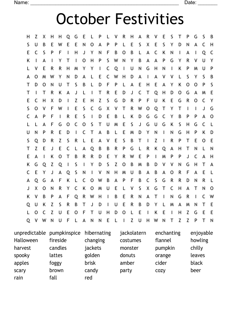 October Festivities Word Search