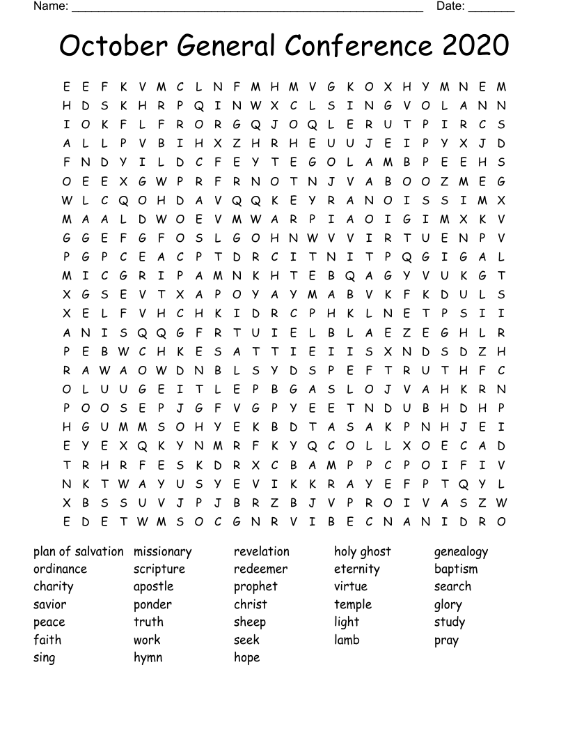 October General Conference 2020 Word Search