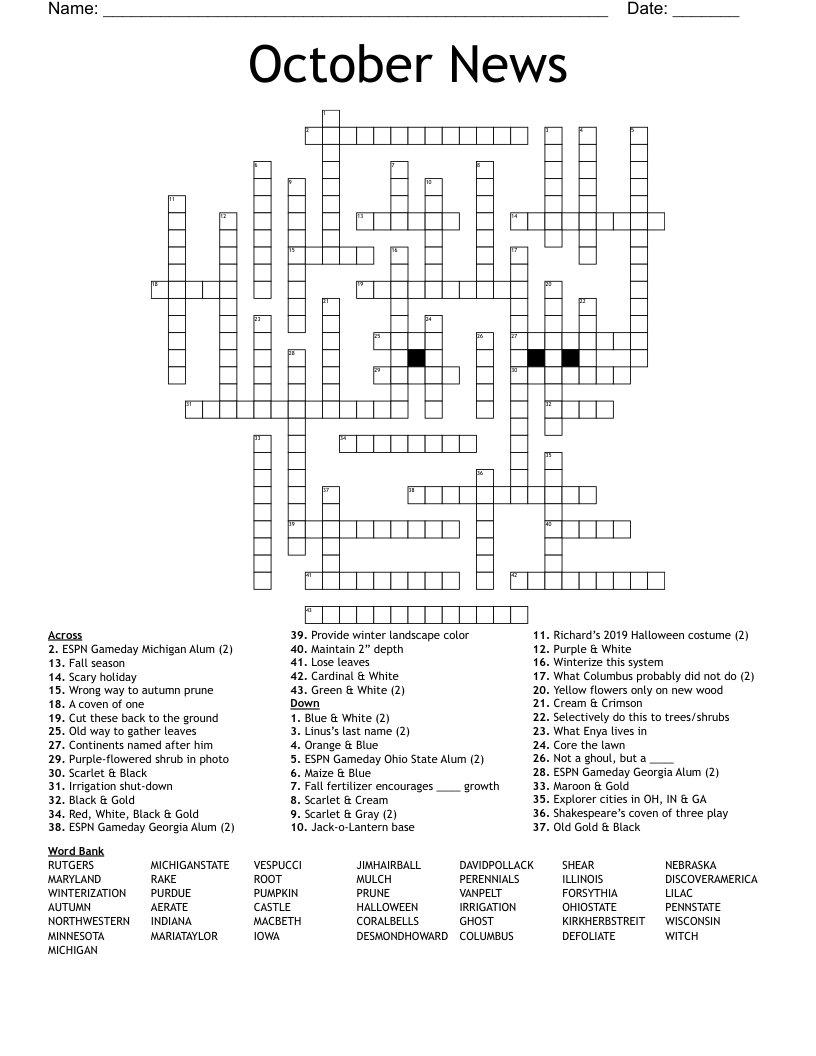 October News Crossword