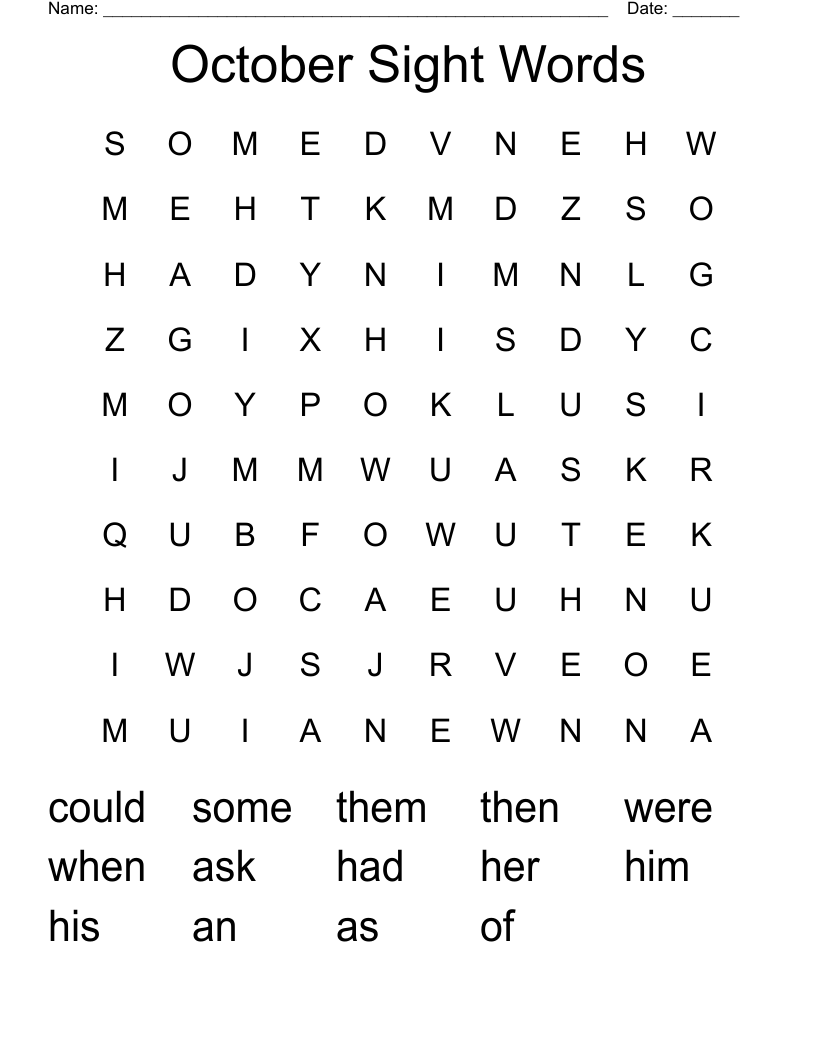 October Sight Words Word Search