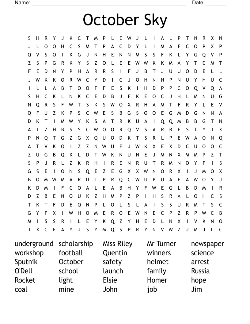 October Sky Word Search