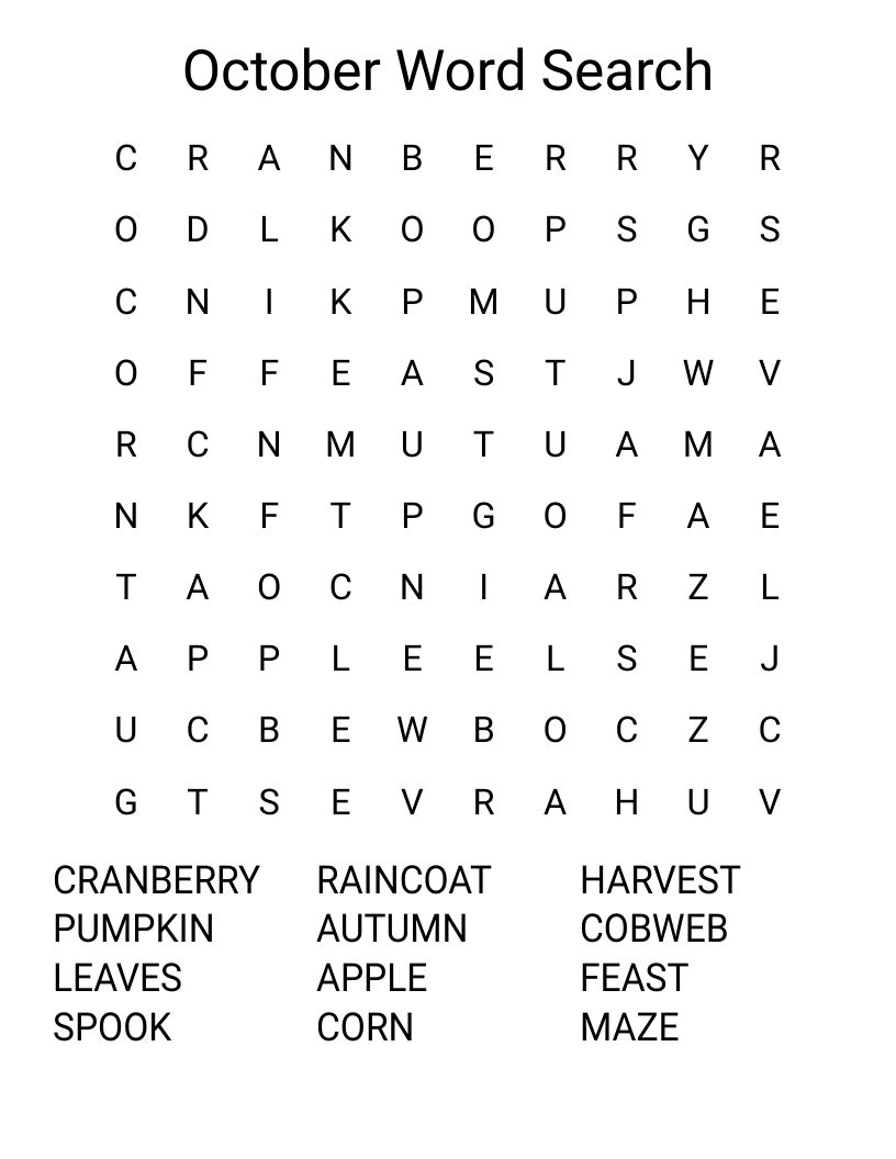October Word Search