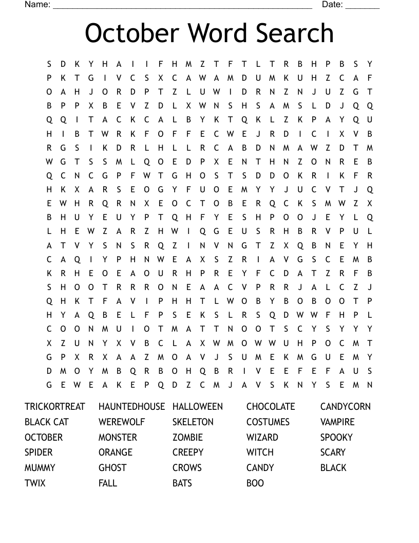 October Word Search 