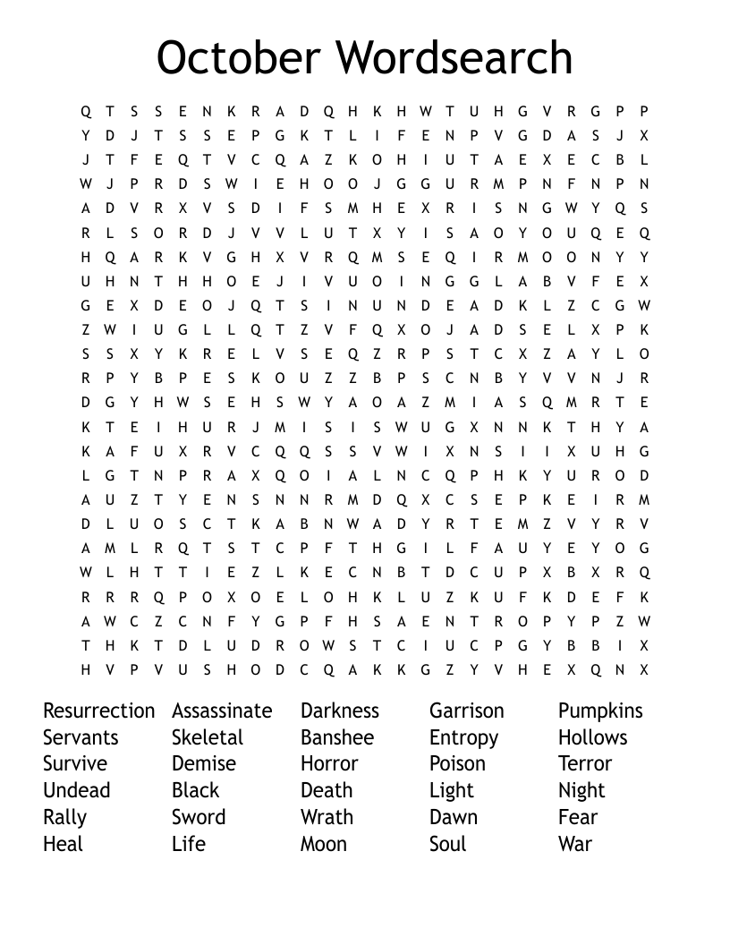 October Wordsearch