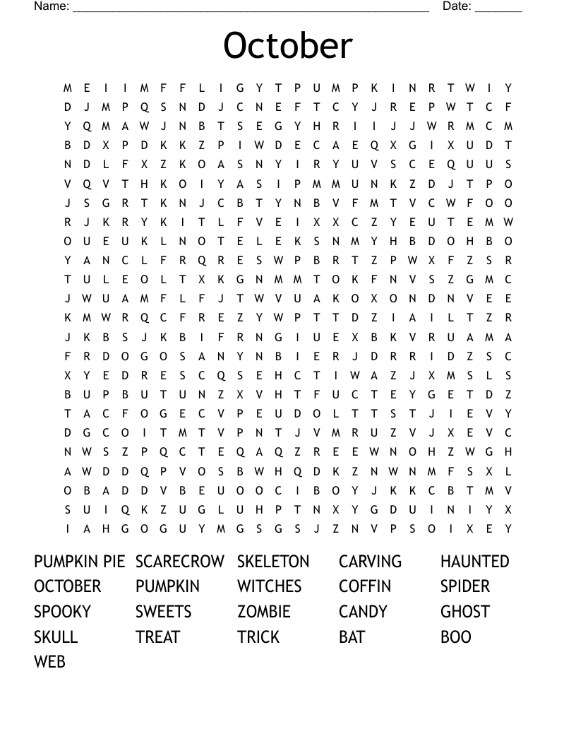 October  Word Search