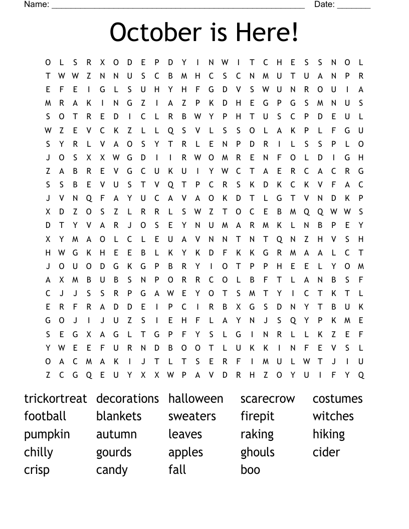 October is Here! Word Search