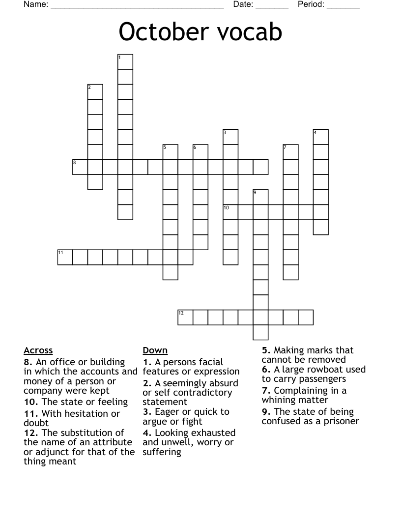October vocab Crossword