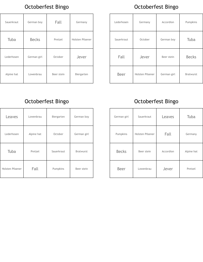 Octoberfest Bingo