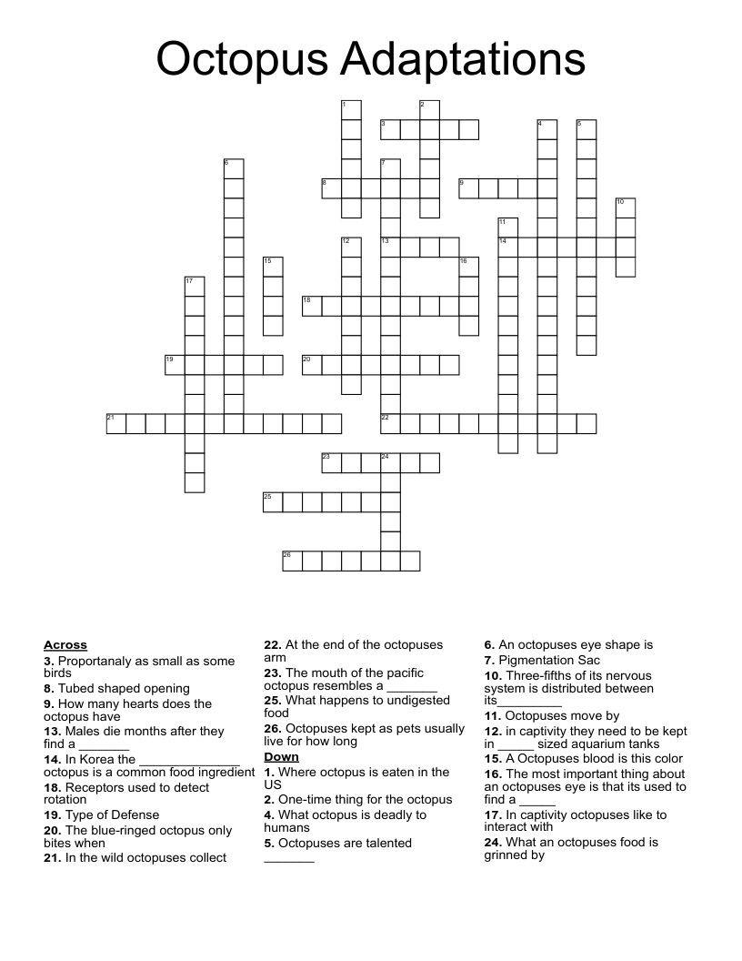 Octopus Adaptations Crossword