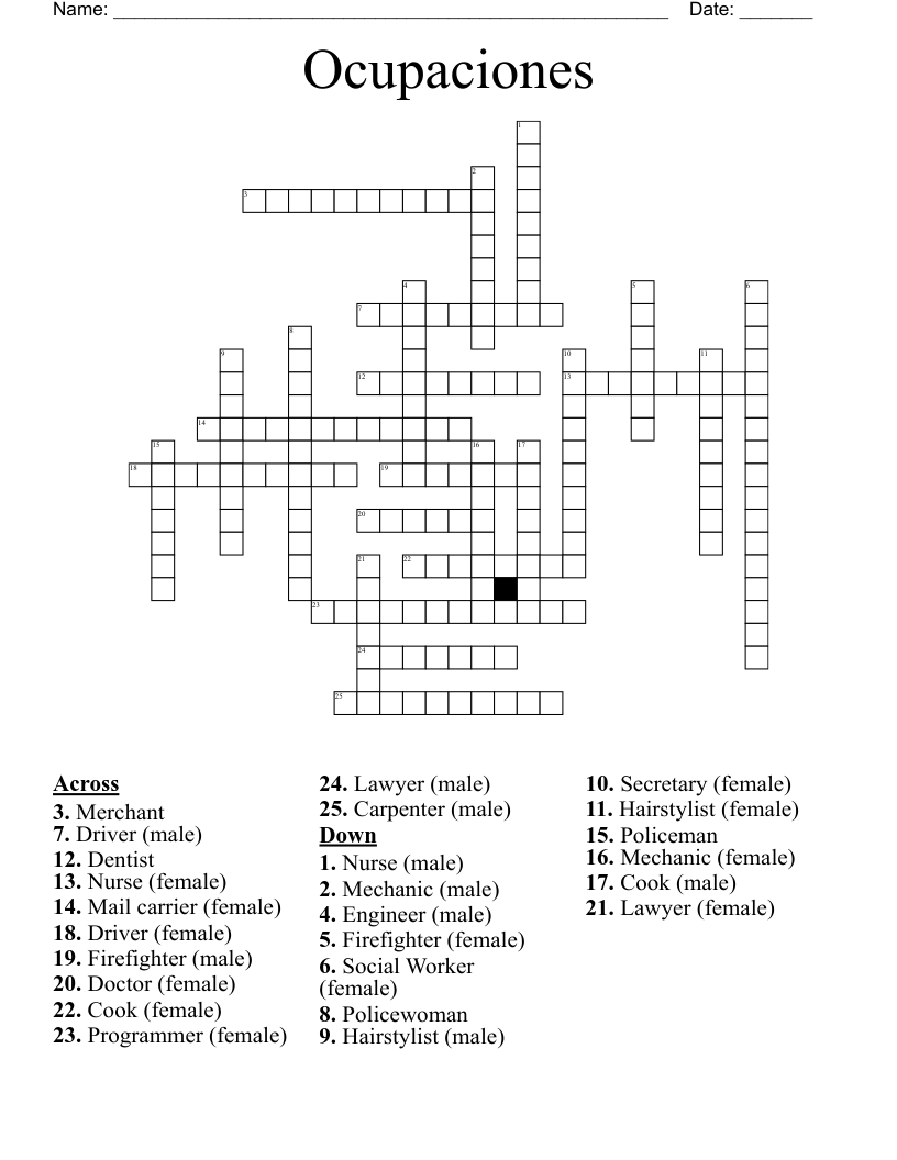 Ocupaciones Crossword