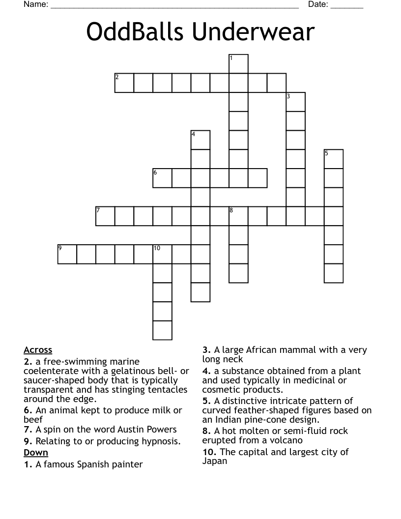 OddBalls Underwear Crossword