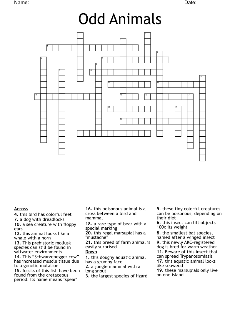 Odd Animals Crossword