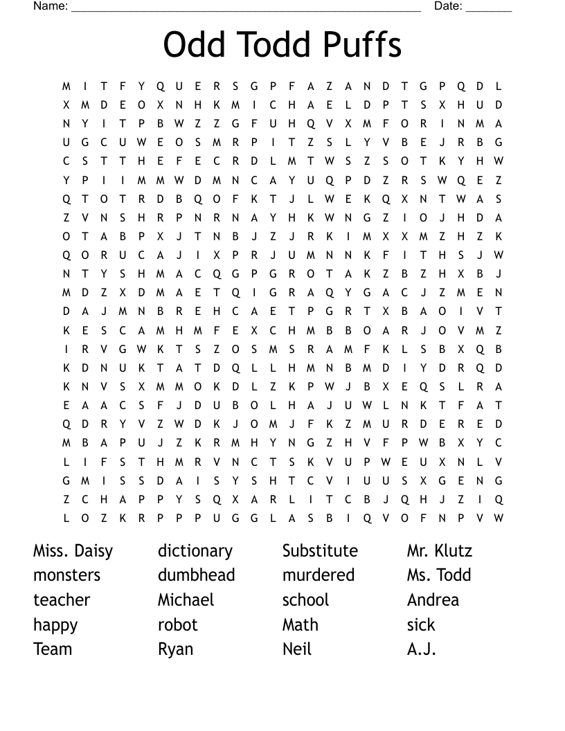 Odd Todd Puffs Word Search
