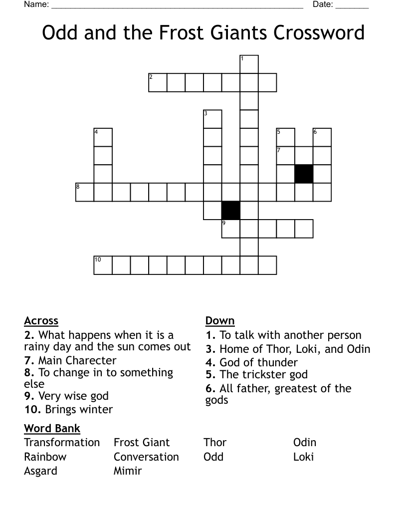 Odd and the Frost Giants Crossword