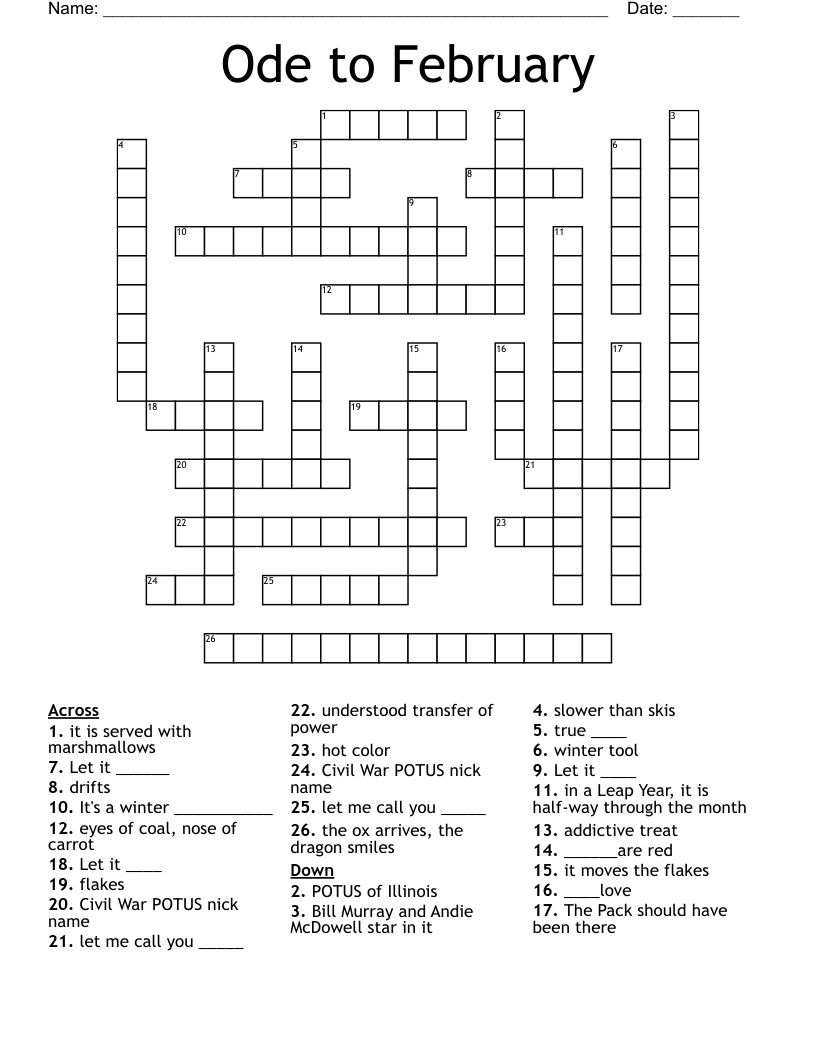 Ode to February Crossword