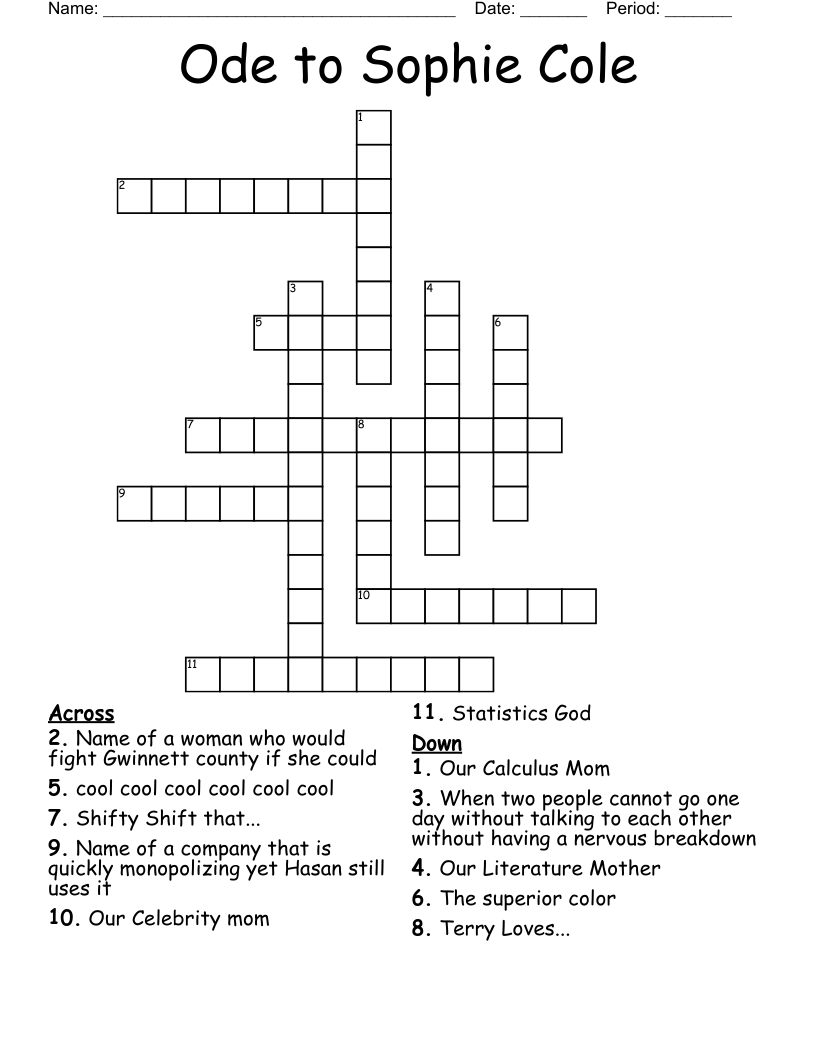 Ode to Sophie Cole Crossword