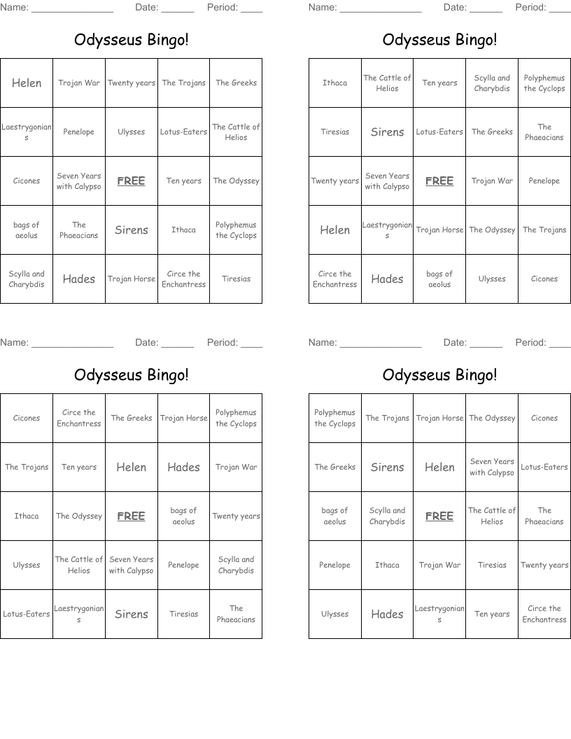 Odysseus Bingo! 