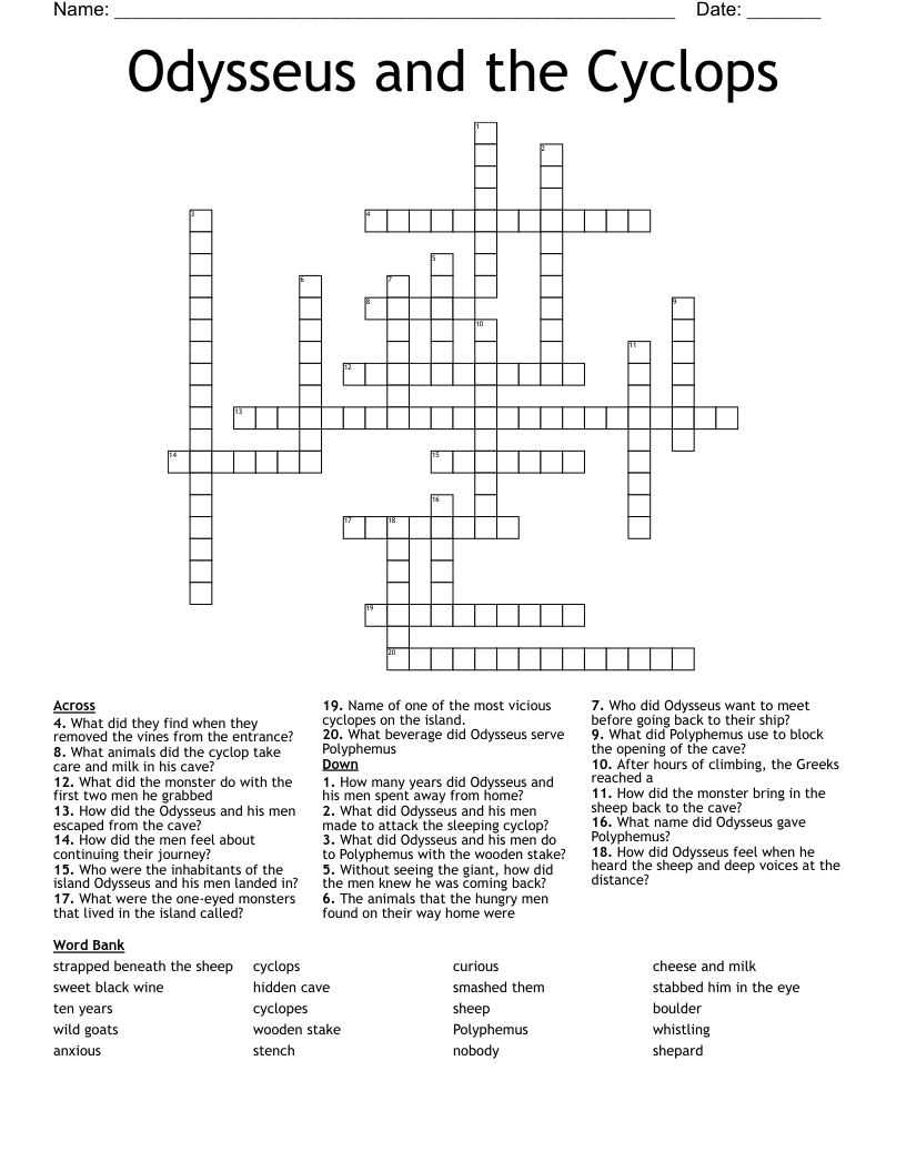 Odysseus and the Cyclops Crossword