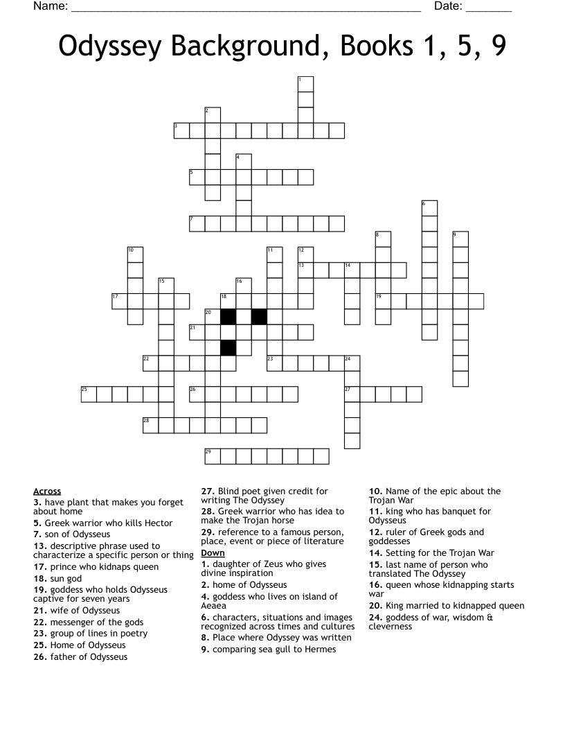 Odyssey Background, Books 1, 5, 9 Crossword