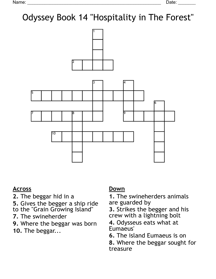 Odyssey Book 14 "Hospitality in The Forest" Crossword