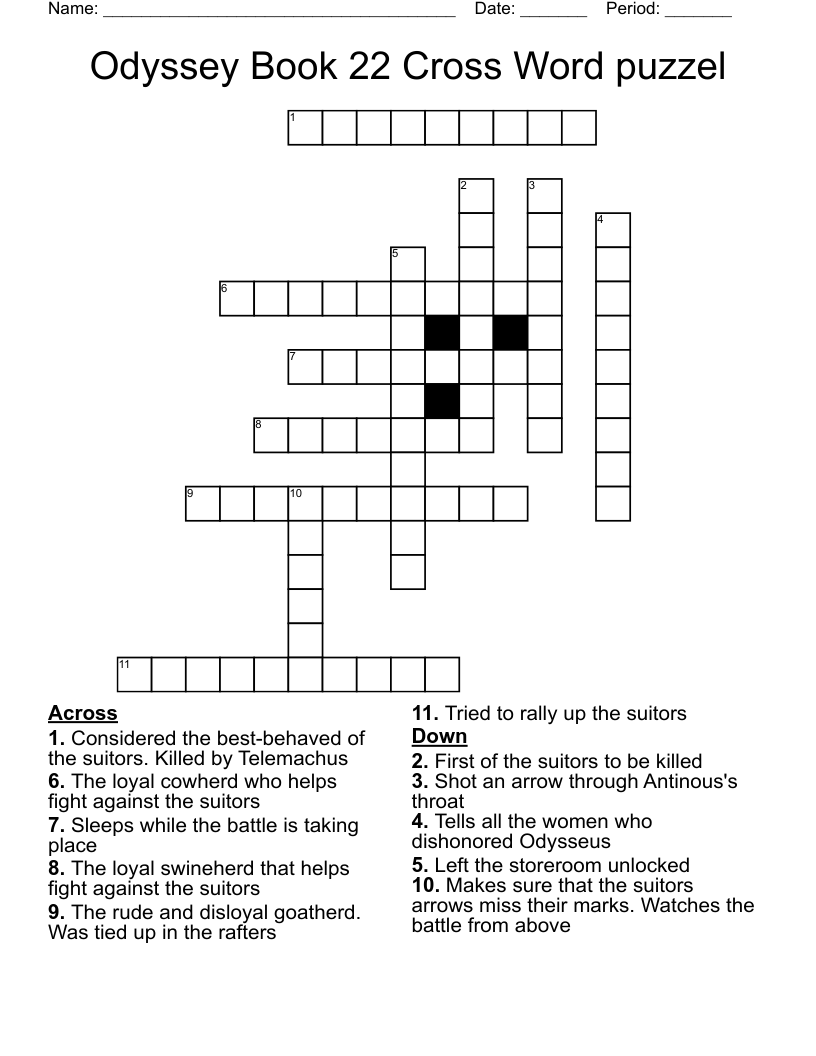 Odyssey Book 22 Cross Word puzzel 