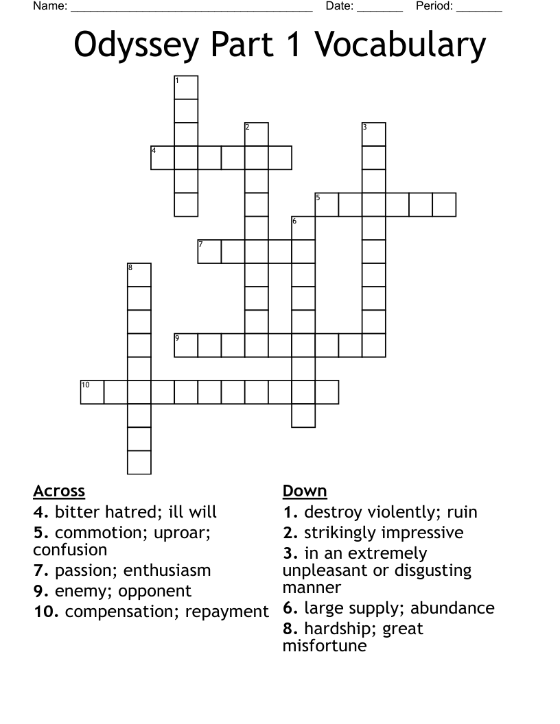Odyssey Part 1 Vocabulary Crossword